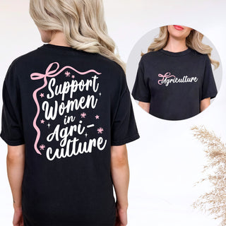 Script Bow Support Women in Agriculture - Front & Back Comfort Colors T-Shirt