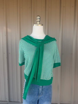 LUCKY GREEN STRIPE SWEATER TOP