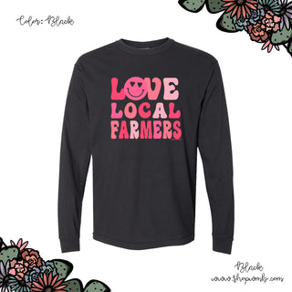 LOVE LOCAL FARMERS SMILEY LONG SLEEVE T-Shirt (S-3XL) - Multiple Colors!