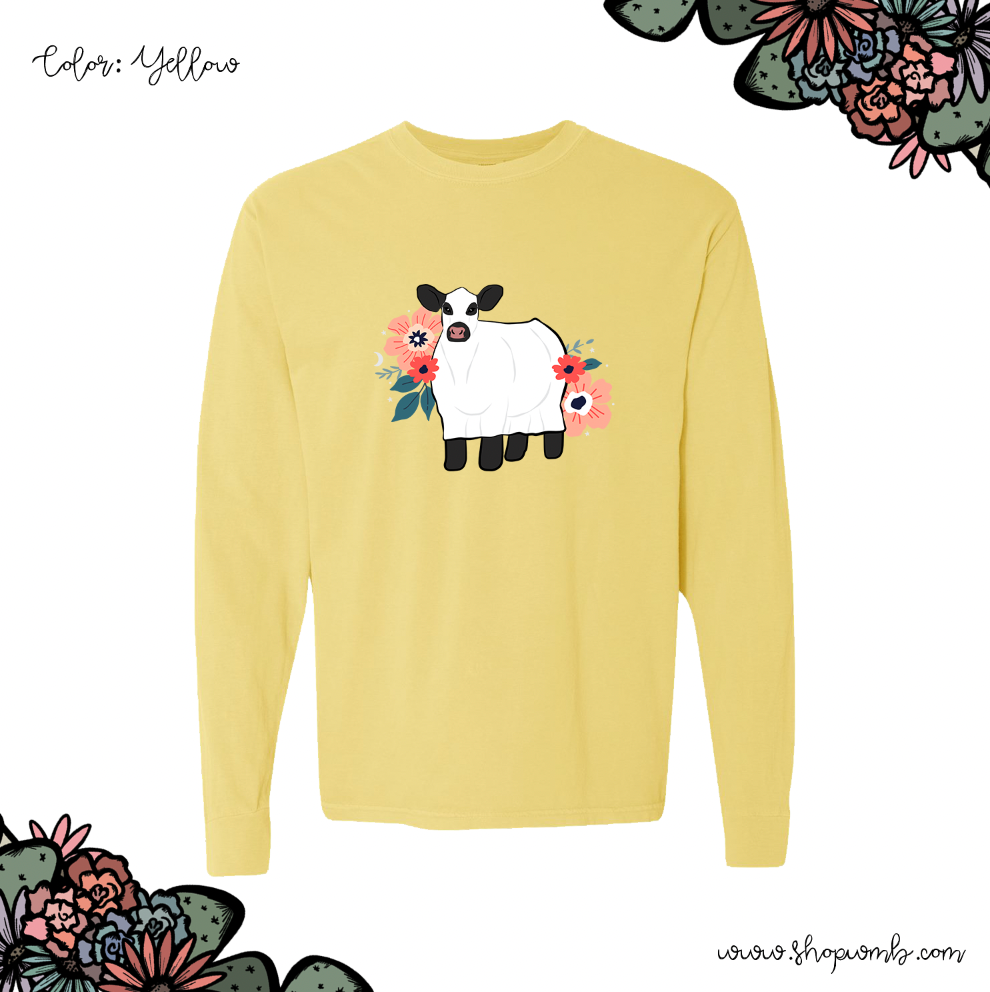 Floral Ghost Cow LONG SLEEVE T-Shirt (S-3XL) - Multiple Colors!