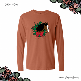 Horse Christmas Wreath LONG SLEEVE T-Shirt (S-3XL) - Multiple Colors!