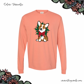 Corgi Christmas Wreath LONG SLEEVE T-Shirt (S-3XL) - Multiple Colors!