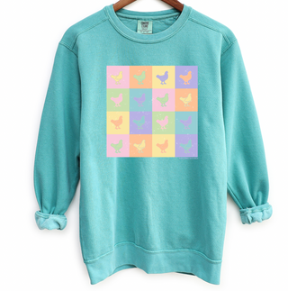 Pastel Checker Chicken Crewneck (S-3XL) - Multiple Colors!