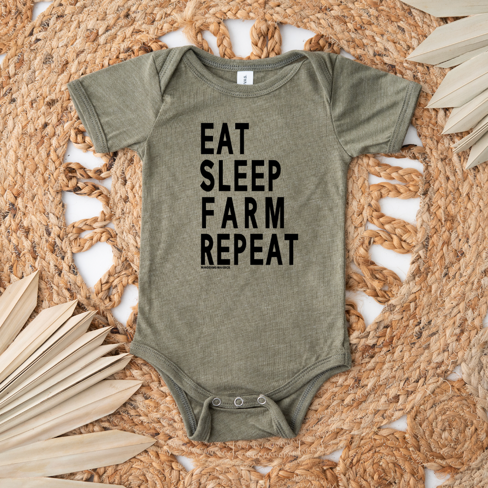 Eat Sleep Farm Repeat One Piece/T-Shirt (Newborn - Youth XL) - Multiple Colors!