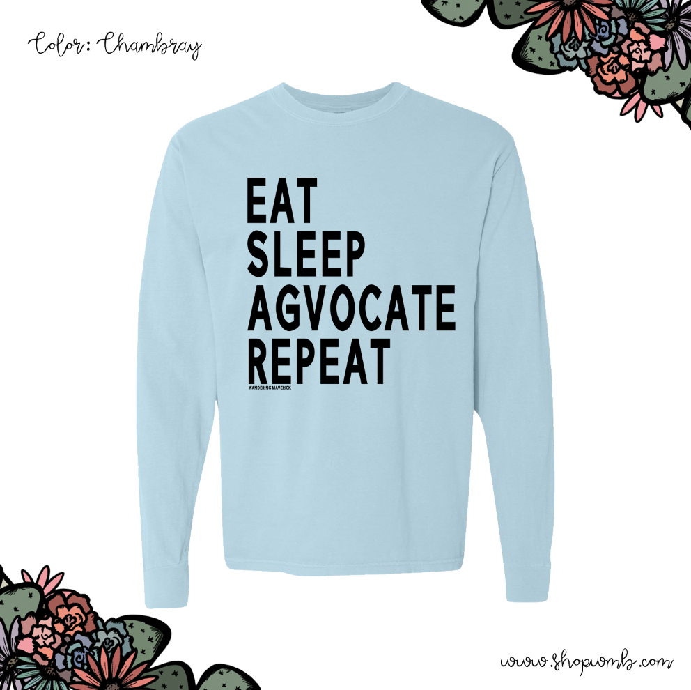 Eat Sleep Agvocate Repeat LONG SLEEVE T-Shirt (S-3XL) - Multiple Colors!