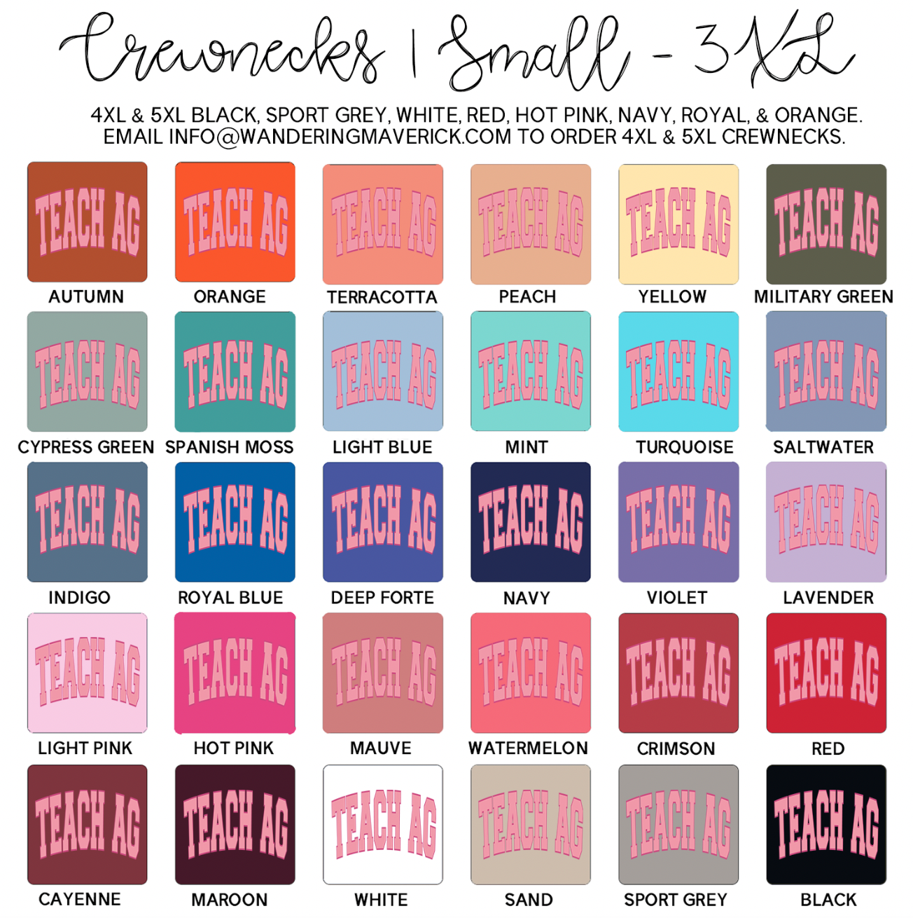 Big Varsity Teach Ag Pink Crewneck (S-3XL) - Multiple Colors!