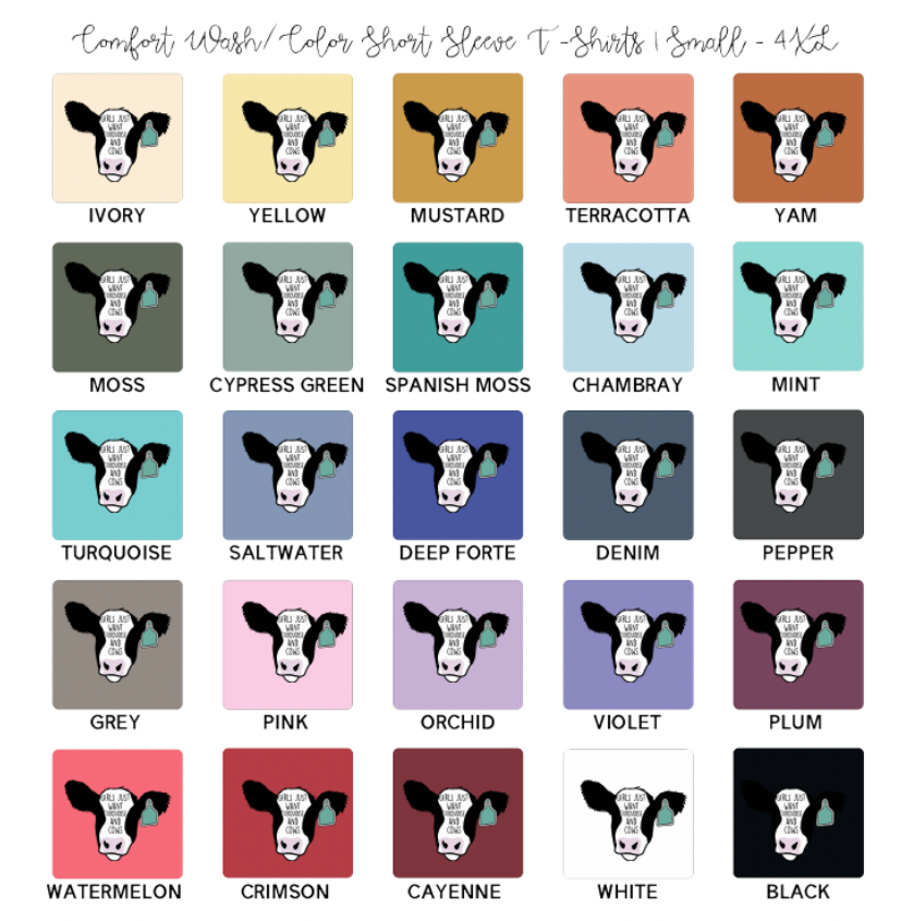 Turquoise and Cows ComfortWash/ComfortColor T-Shirt (S-4XL) - Multiple Colors!