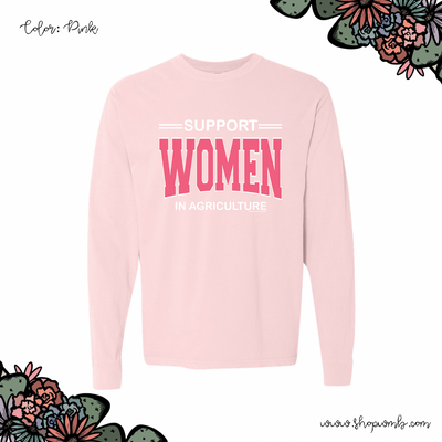 Support Women In Agriculture Pink Ink LONG SLEEVE T-Shirt (S-3XL) - Multiple Colors!