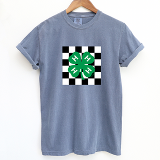 4-H Checker Clover ComfortWash/ComfortColor T-Shirt (S-4XL) - Multiple Colors!