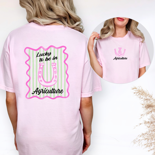 Lucky Agriculture Horseshoe- Comfort Colors T-Shirt - Front & Back
