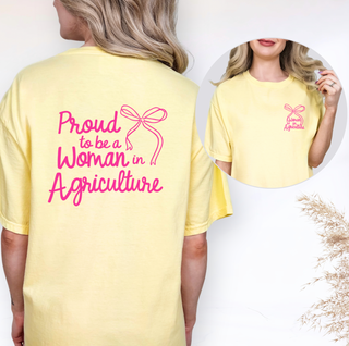 Proud To Be A Woman In Agriculture Bow– Comfort Colors T-Shirt - Front & Back