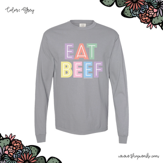 Pastel Lines Eat Beef LONG SLEEVE T-Shirt (S-3XL) - Multiple Colors!