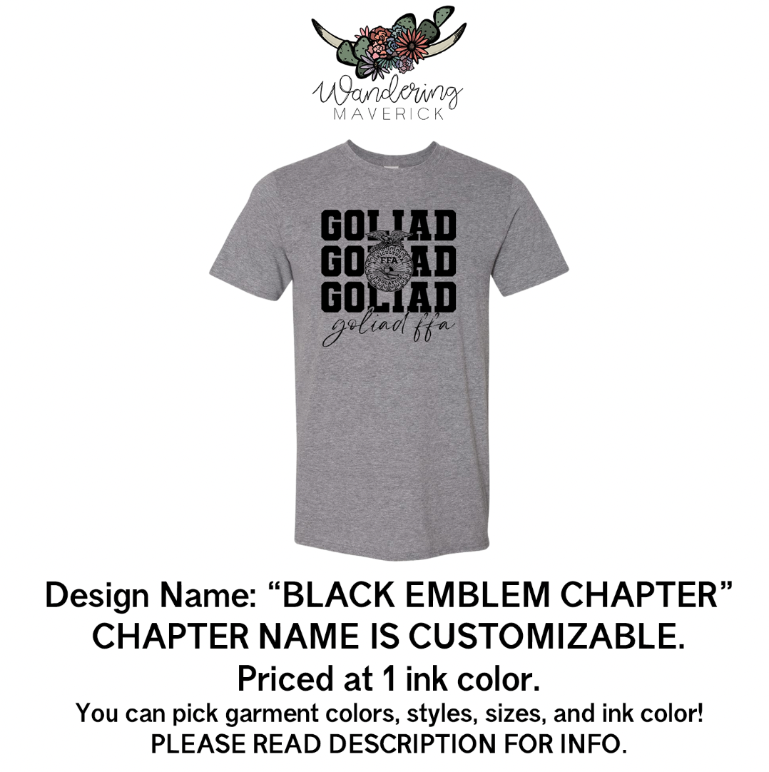 BLACK EMBLEM CHAPTER - F F A Chapter Designs - BULK ORDER - READ DESCRIPTION - NOT FOR RETAIL