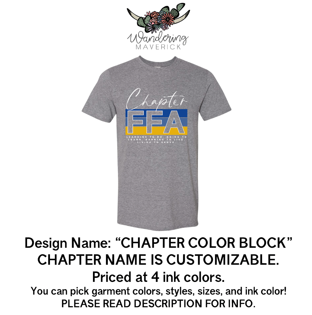 CHAPTER COLOR BLOCK - F F A Chapter Designs - BULK ORDER - READ DESCRIPTION - NOT FOR RETAIL