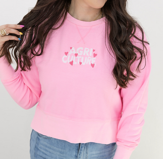 Cropped Neon Pink Agriculture Hearts - Corded Crewneck - SALE!