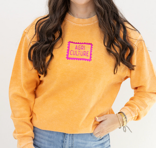 Orange & Hot Pink Agriculture Stamp Corded Crewneck