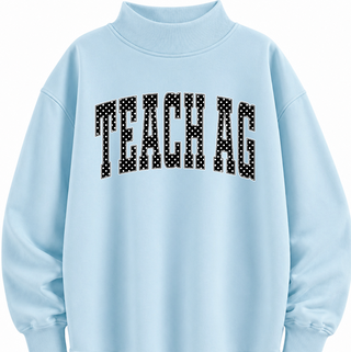 Light Blue - TEACH AG - Polka Dot Mock Neck Sweatshirt