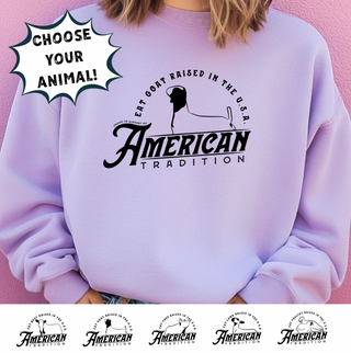 Raised in the USA-CHOOSE YOUR ANIMAL– Crewneck