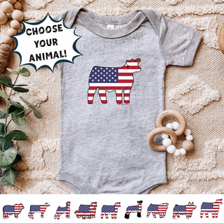 Patriotic Flag-CHOOSE YOUR ANIMAL– Infant/Toddler/Youth