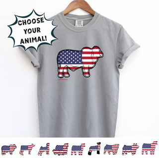 Patriotic Flag-CHOOSE YOUR ANIMAL– Comfort Colors T-Shirt