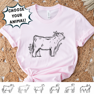 Floral Sketch-CHOOSE YOUR ANIMAL– Bella Canvas T-Shirt
