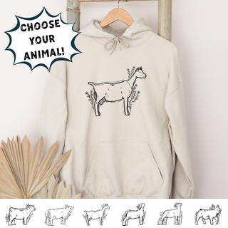 Floral Sketch-CHOOSE YOUR ANIMAL– Hoodie