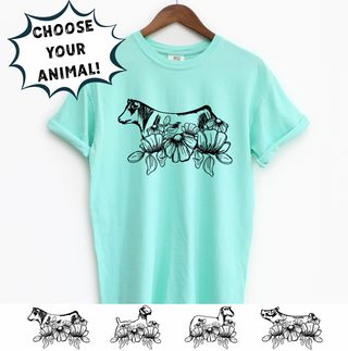 Flower Power-CHOOSE YOUR ANIMAL– Comfort Colors T-Shirt