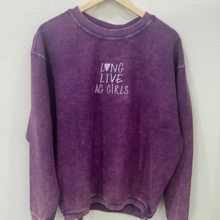 Long Live Ag Girls Purple Corded Crewneck