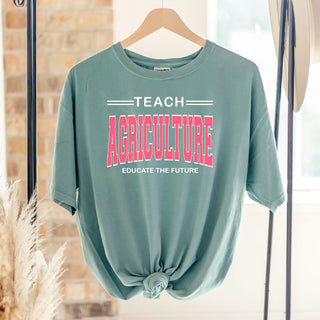 Teach Agriculture Educate The Future Pink Ink ComfortWash/ComfortColor T-Shirt (S-4XL) - Multiple Colors!