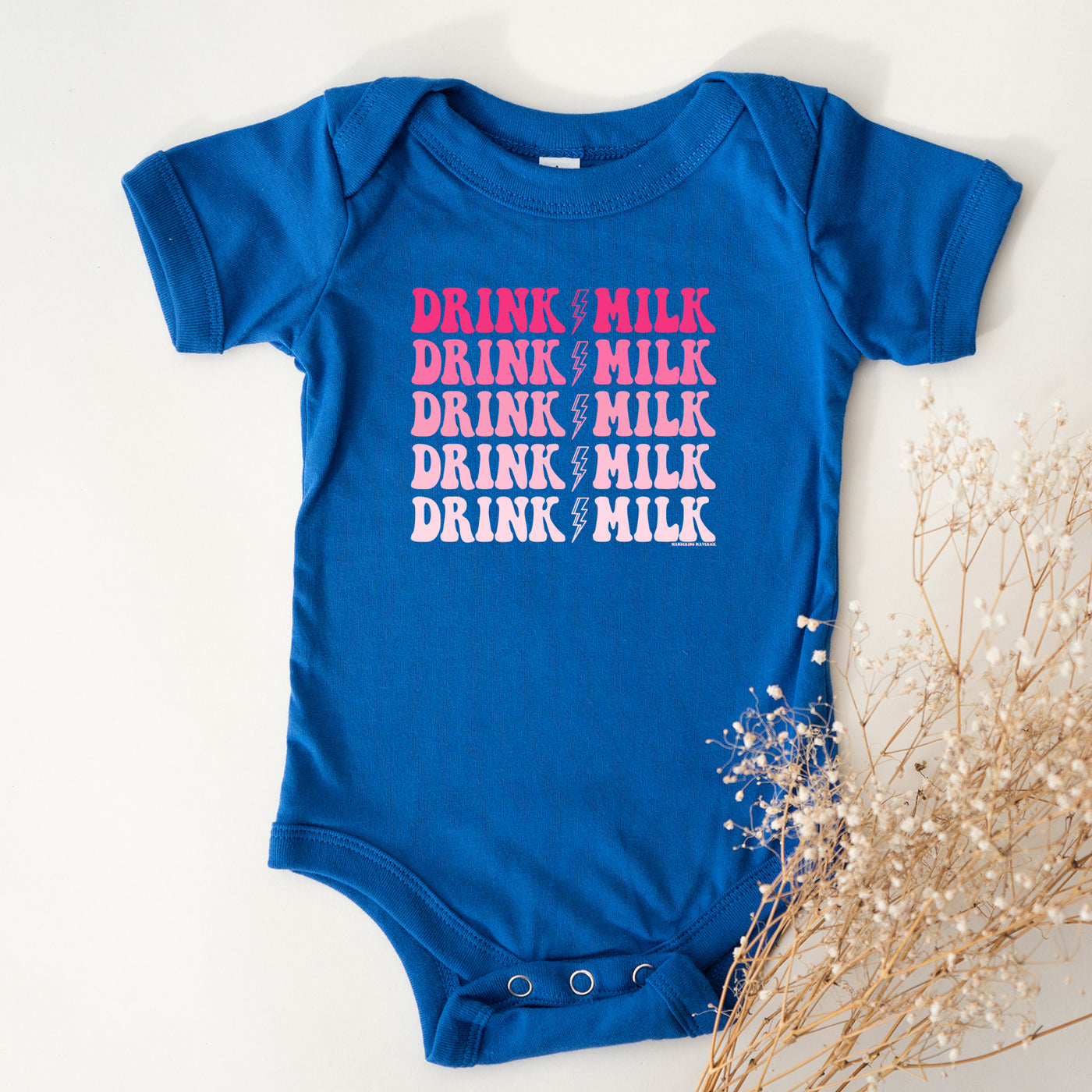 Drink Milk Lightning Bolt Pink One Piece/T-Shirt (Newborn - Youth XL) - Multiple Colors!