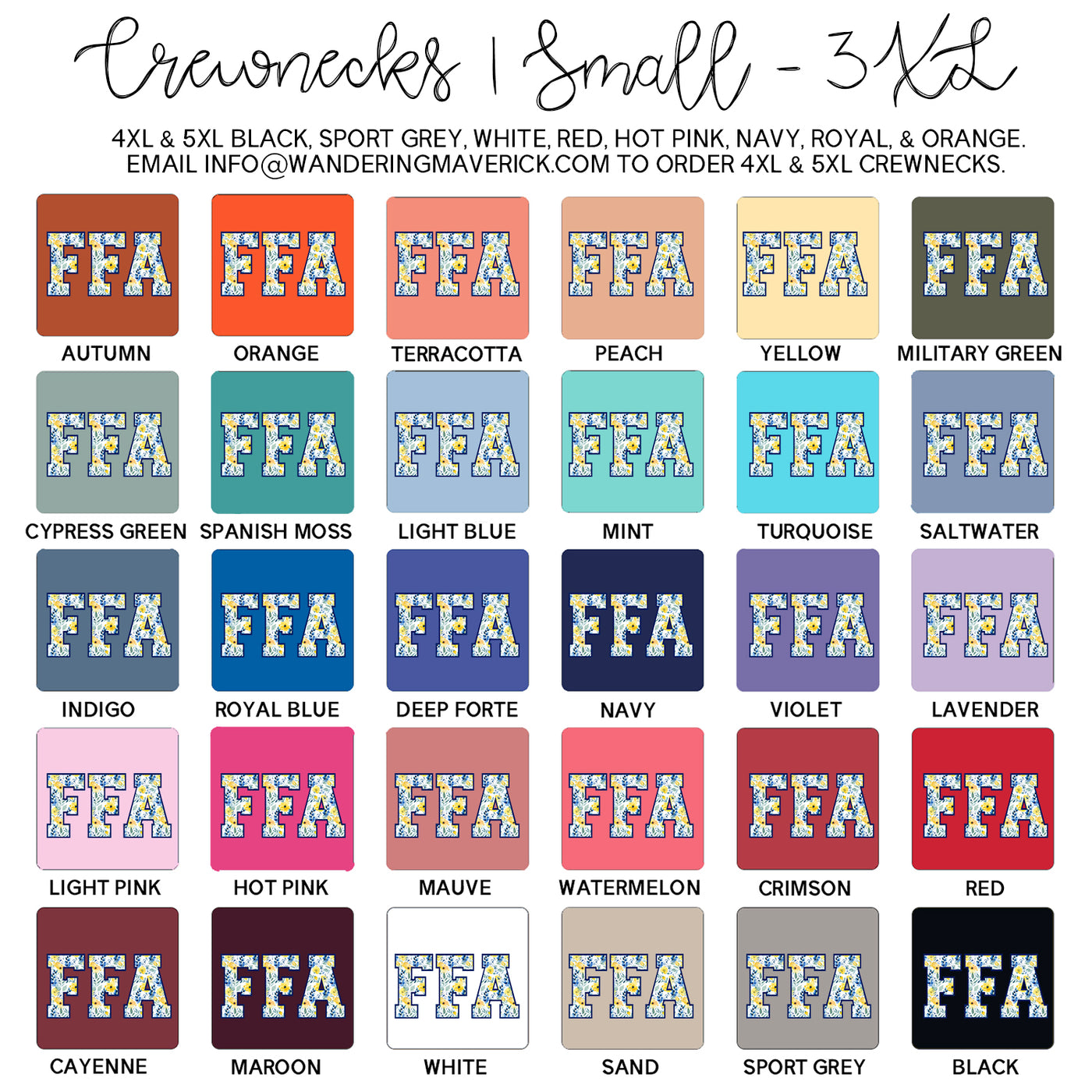 FFA Watercolor Crewneck (S-3XL) - Multiple Colors!