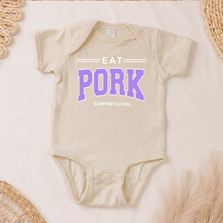 Purple Eat Pork - Support Local One Piece/T-Shirt (Newborn - Youth XL) - Multiple Colors!