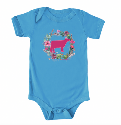 Dairy Cow Cactus Wreath One Piece/T-Shirt (Newborn - Youth XL) - Multiple Colors!