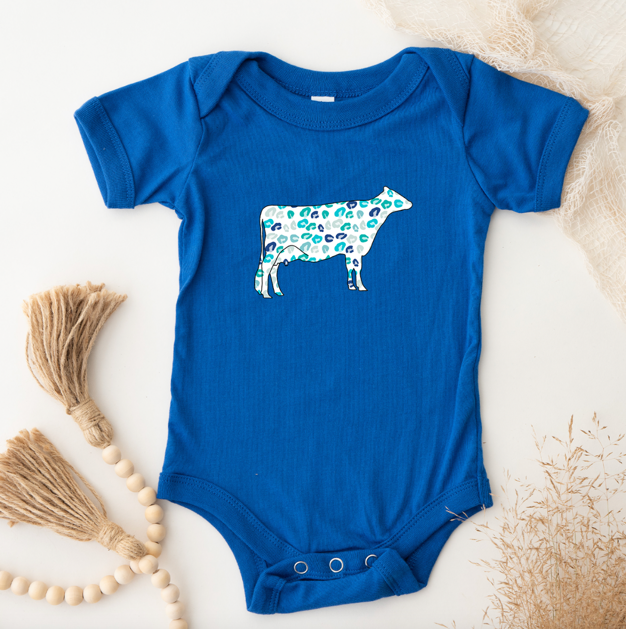 Turquoise Cheetah Dairy Cow One Piece/T-Shirt (Newborn - Youth XL) - Multiple Colors!