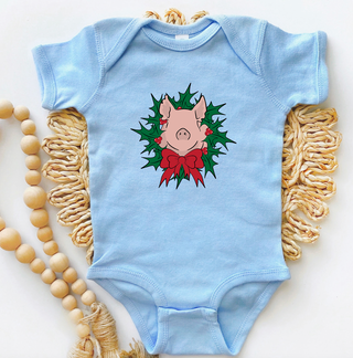 Pig Christmas Wreath One Piece/T-Shirt (Newborn - Youth XL) - Multiple Colors!